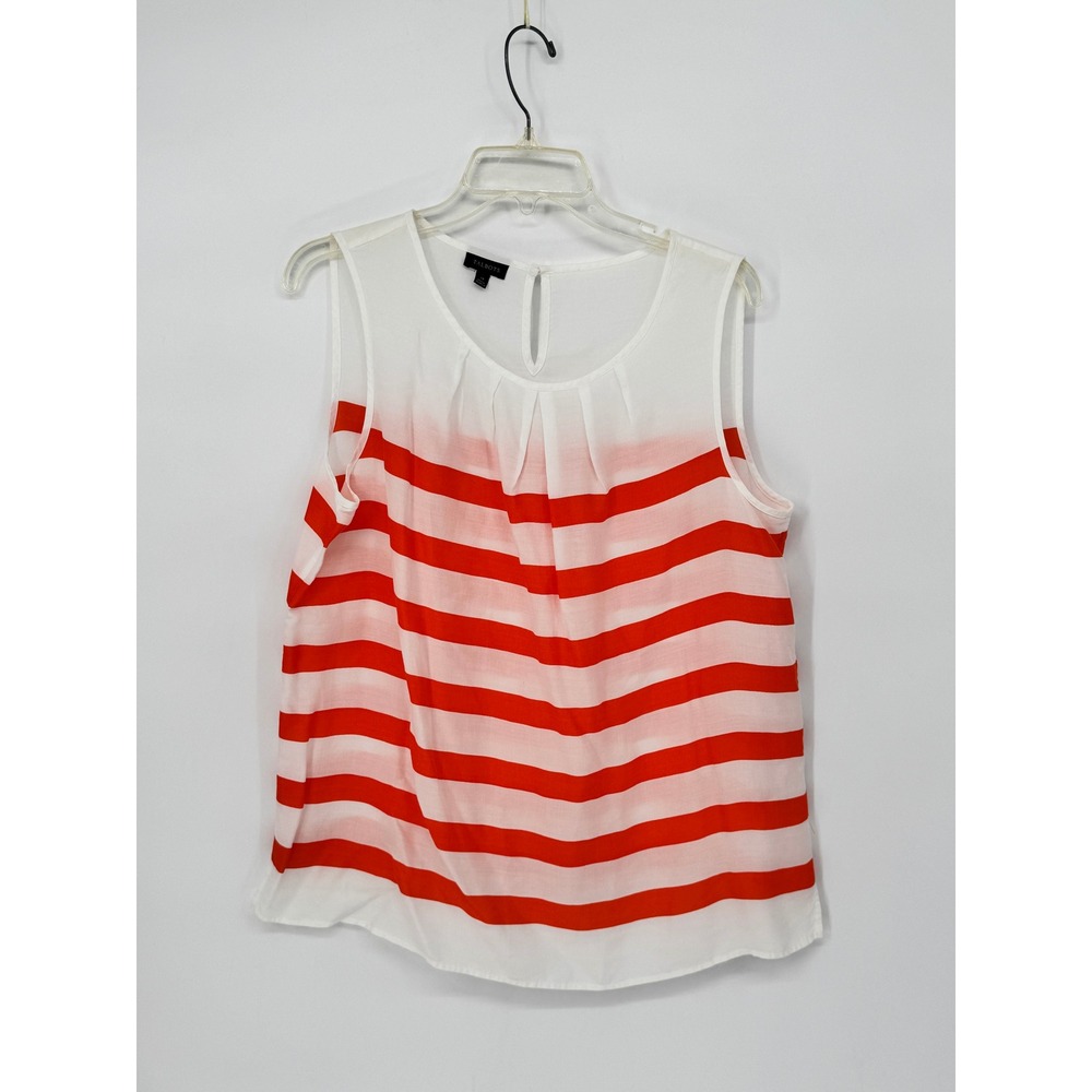 Talbots Orange White Striped Sleeveless Lightweight Top Size 14 Pleated Neckline